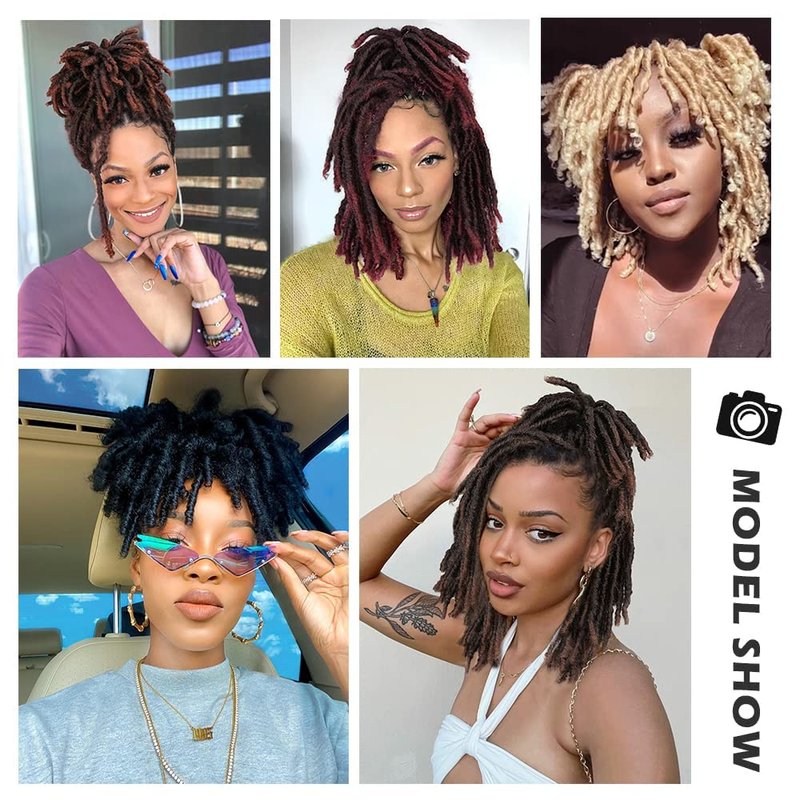 WIGNEE 120 Strands Faux Locs 12 Inches Short Pre-Looped Soft Dreadlock Crochet Hair 6 Packs Pre-Twisted for Black Women (12 Inch, 1B)