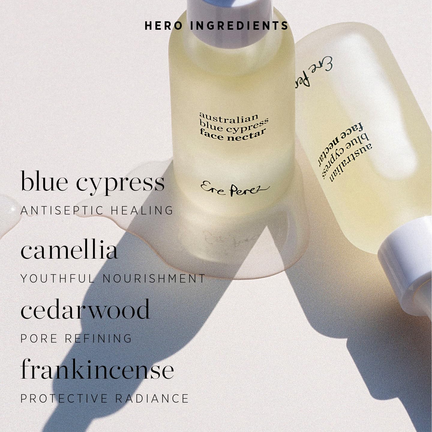 Ere Perez - Natural Australian Blue Cypress Face Nectar | Light, Hydrating, Revitalizing, Calming | Camellia, Frankencense | Vegan, Cruelty-Free, Clean Beauty, Sensitive Skin Safe (1 fl oz | 30 ml)