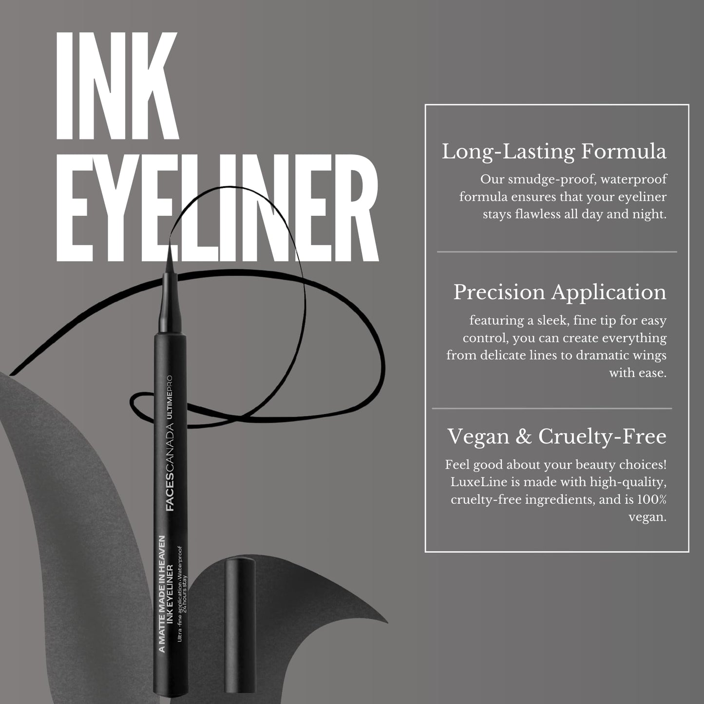 FACESCANADA Ultime Pro Matte Ink Eyeliner | 24H Long Stay Waterproof Liquid Eyeliner with Ultra Fine Tip | Smudge Proof, Quick Dry & Bold Precise Eye Looks | 0.04 Fl Oz (1.2ml)