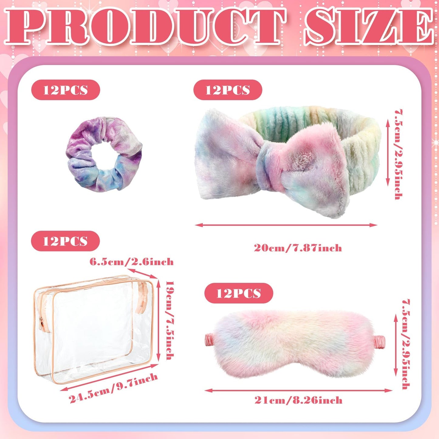 Kajaia 48 Pcs Spa Party Supplies for Girls Spa Party Favor Sleepover Slumber Supplies for Women Headband Eye Mask Hair Scrunchies Toiletry Bag(Motley,Fresh)
