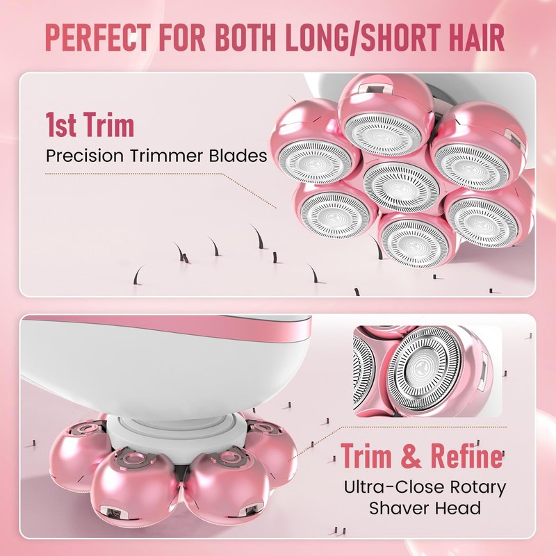 Electric Razors for Women, 7D Rotary Shaver for Legs Bikini Rechargeable, Wet/Dry Hair Removal Kit for Whole Body, Cordless Lady Trimmer Groomer, Wider Shaving Surface, Peach
