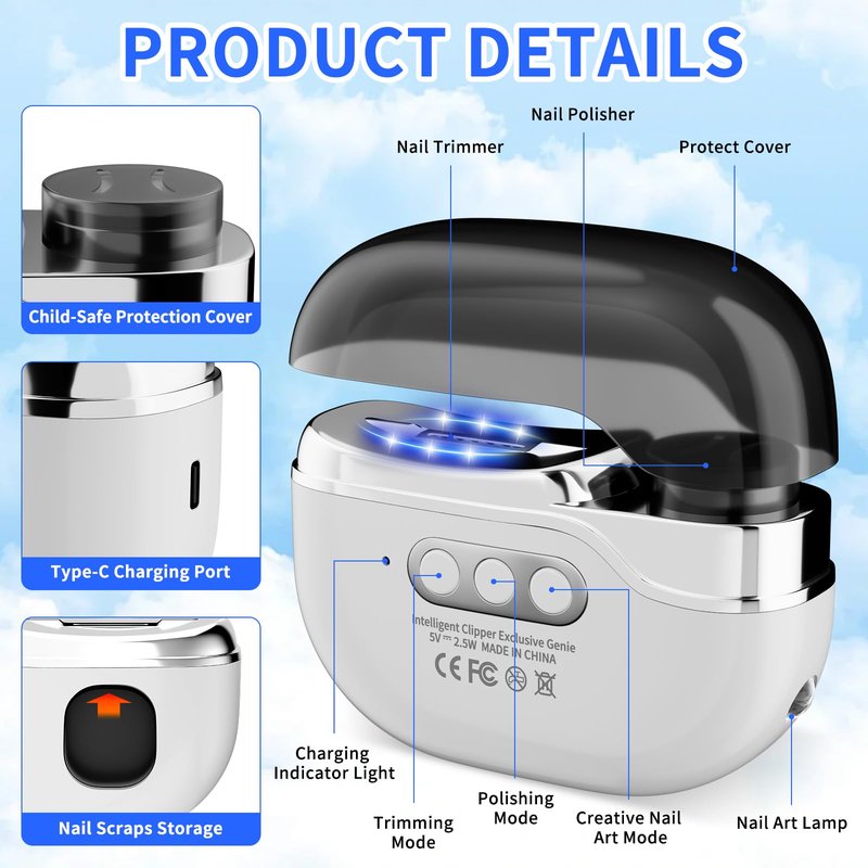 Automatic Electric Nail Clipper, 2025 New Electric Nail Clippers for Seniors with LED Light & 2 Speeds