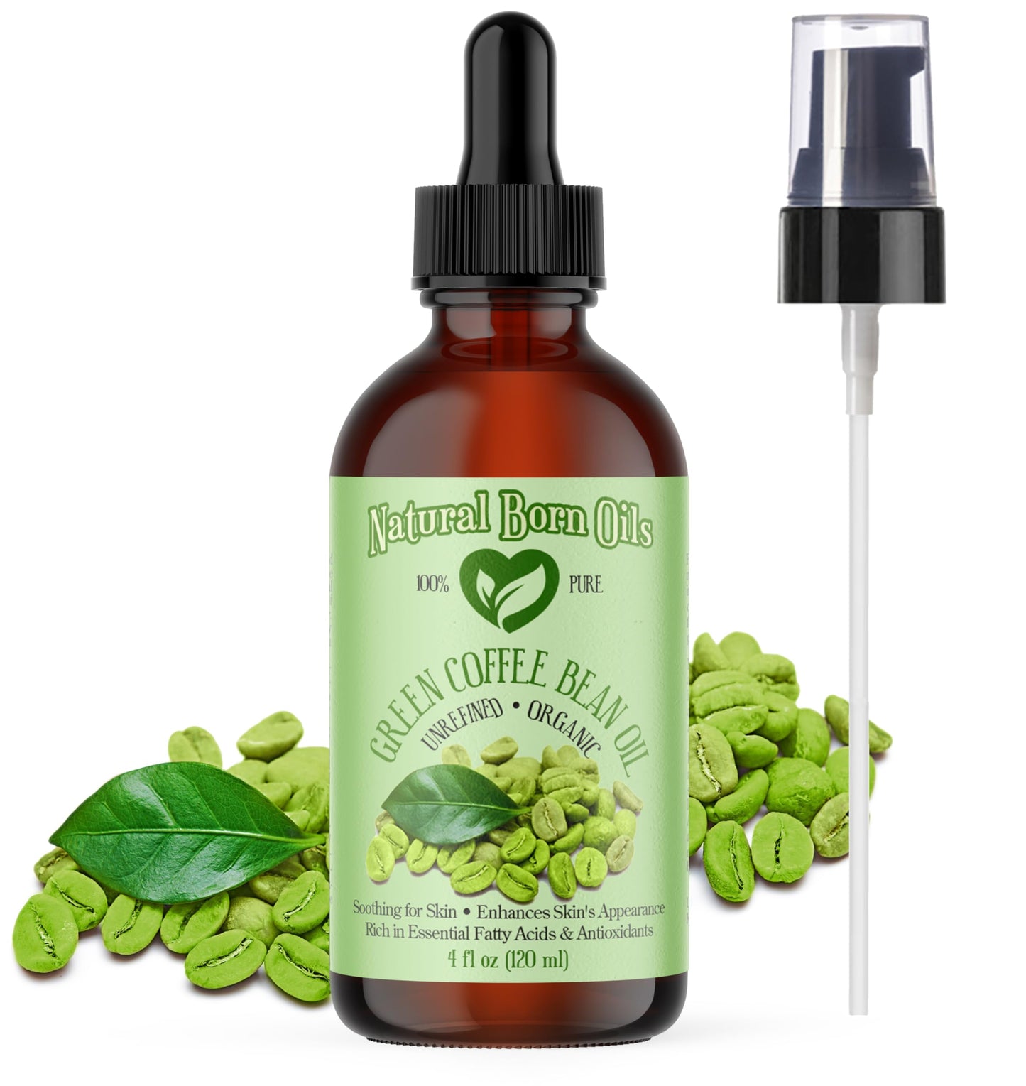 Natural Born Oils Green Coffee Bean Oil, 4oz, Organic, Cold-Pressed, Rich in Antioxidants, Perfect for Skin Firming, Hair Strengthening