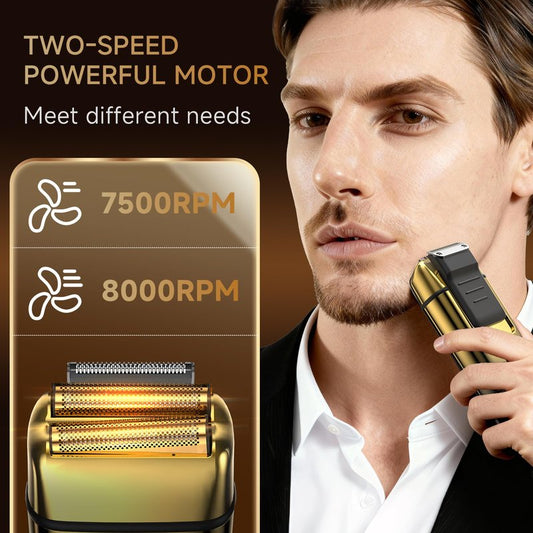 KOMINGDON Electric Foil Shaver for Men,Electric Razor with Pop-up Trimmer,Cordless Beard Trimmer,Waterproof,Wet & Dry Shaving,LED Display,2-Speed Mode (Gold)