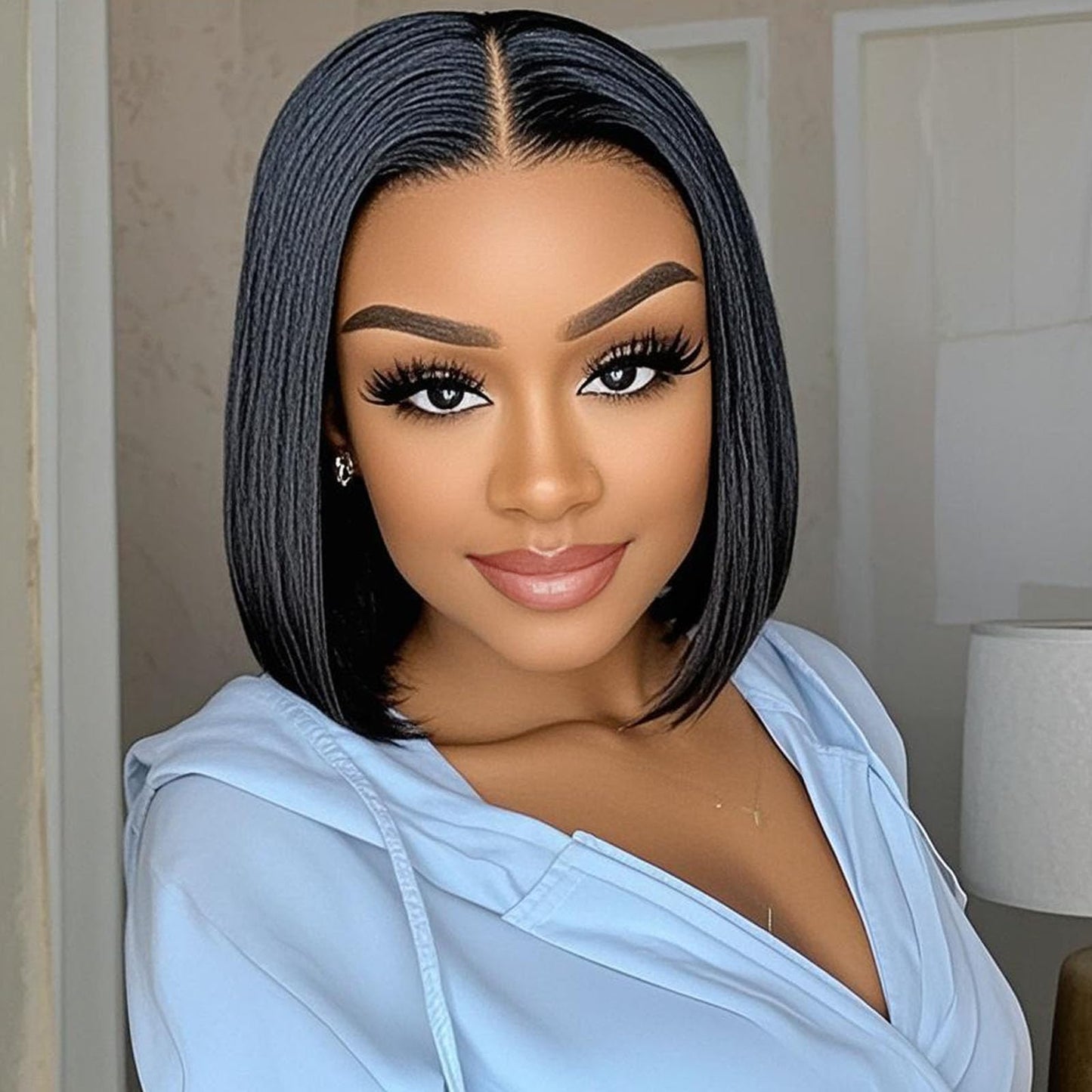 Rolisy Wear and Go Glueless Wigs Human Hair Pre Plucked Pre Cut Middle Part Bob Wig Human Hair 5x5 HD Lace Closure Wig Glueless Short Bob Straight Wigs For Black Women Natural Black 10Inch