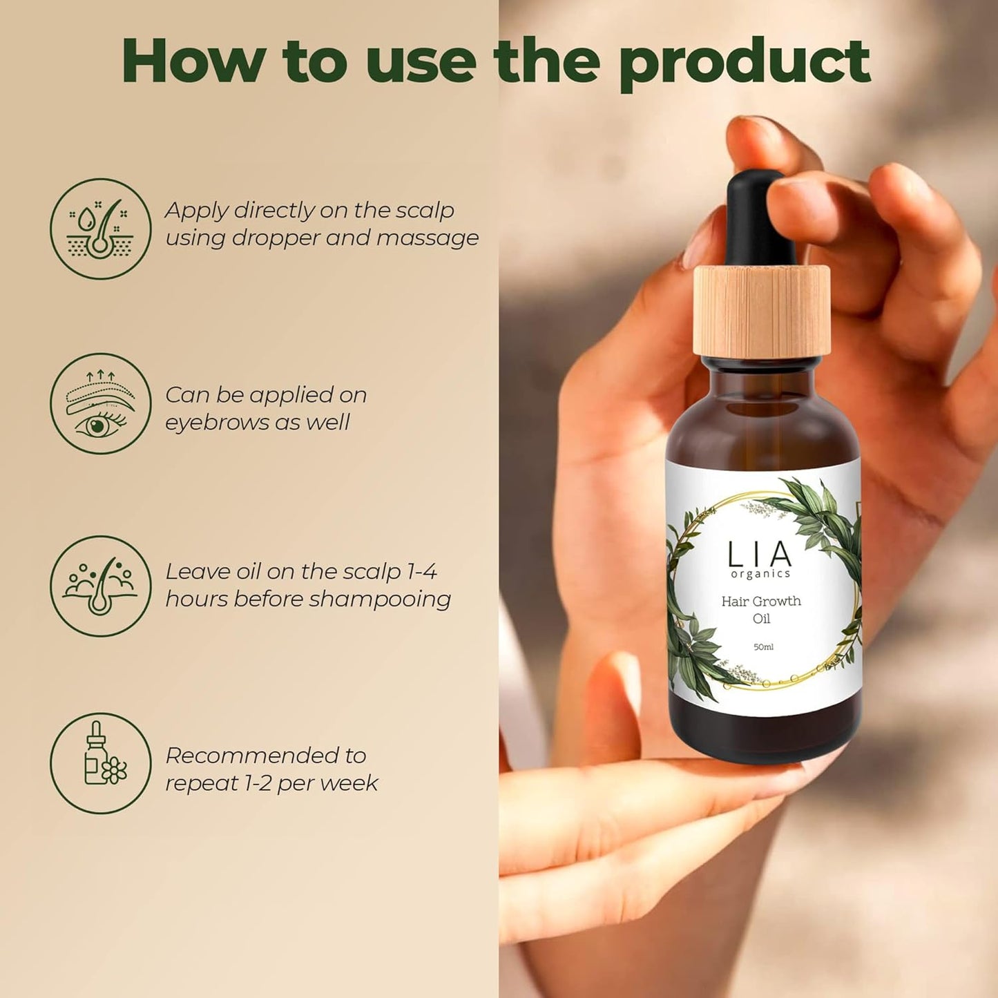 Lia Organics Hair Growth Oil - Organic Rosemary & Castor Oil Blend for Thick, Healthy Hair | 1.70 Fl Oz