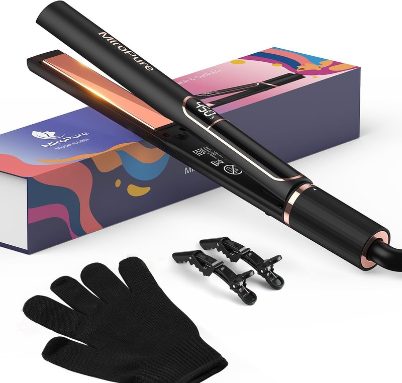 MiroPure Hair Straightener - 1 Inch Titanium Plates, Fast 15S Heat-Up, Dual Voltage with Auto Shut-Off | Professional Ceramic Ion Iron