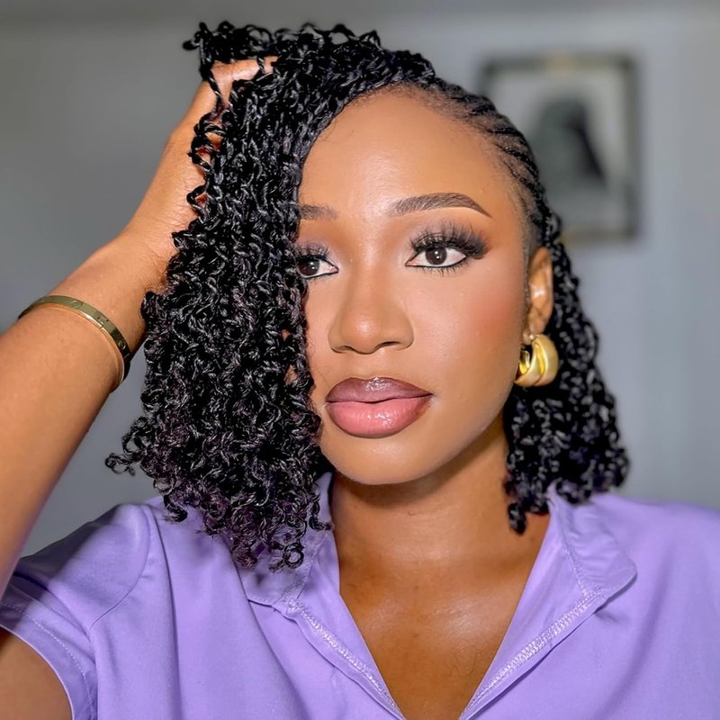 ToyoTress Human Hair Yaki Twist Crochet Braids - 8 Inch Pre-Looped Mini Twists for Black Women | Natural Color (1B-1P)