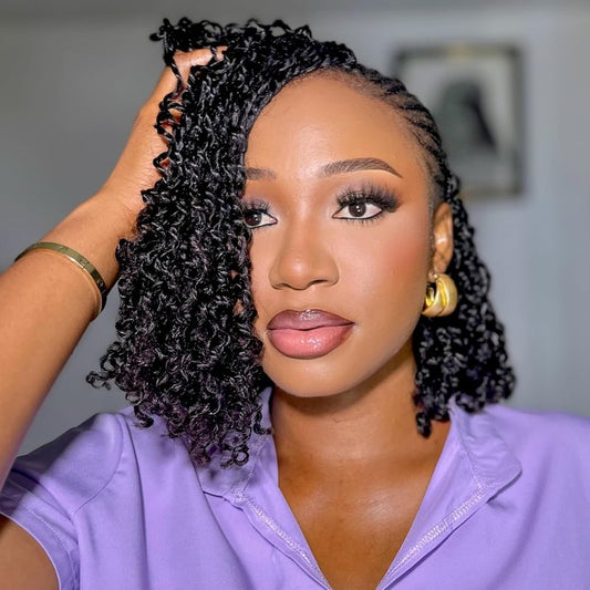 ToyoTress Human Hair Yaki Twist Crochet Braids - 8 Inch Pre-Looped Mini Twists for Black Women | Natural Color (1B-1P)