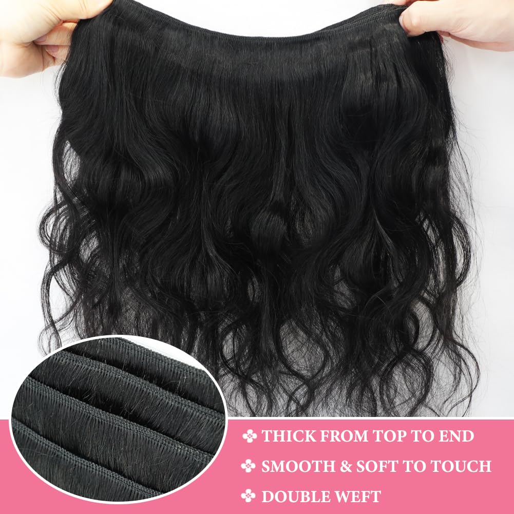 Body Wave Bundles Human Hair Extensions 18 Inch 100% Unprocessed Brazilian Human Hair Bundle Natural Black Hair Extensions
