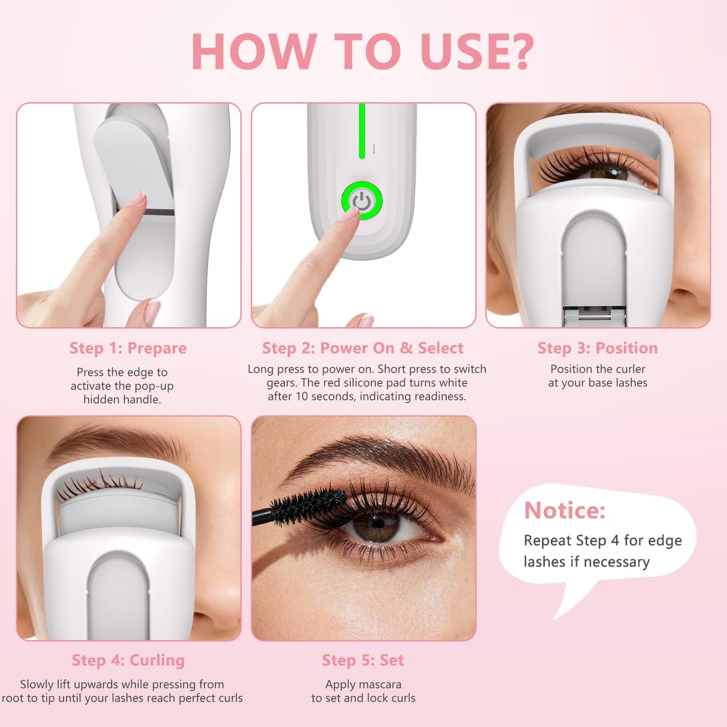 KOKABI Heated Eyelash Curler for Women, Mini Electric Lash Curler with 10S Heat 3S Style 24H Lift for Long, 3 Adjustable Temp & USB-C Rechargeable, Ergonomic Design, Travel-Friendly Makeup Tool Gift