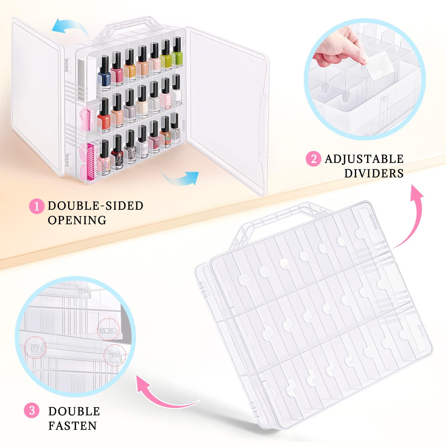DreamGenius Nail Polish Organizer Case with 2 Nail Separators, Clear