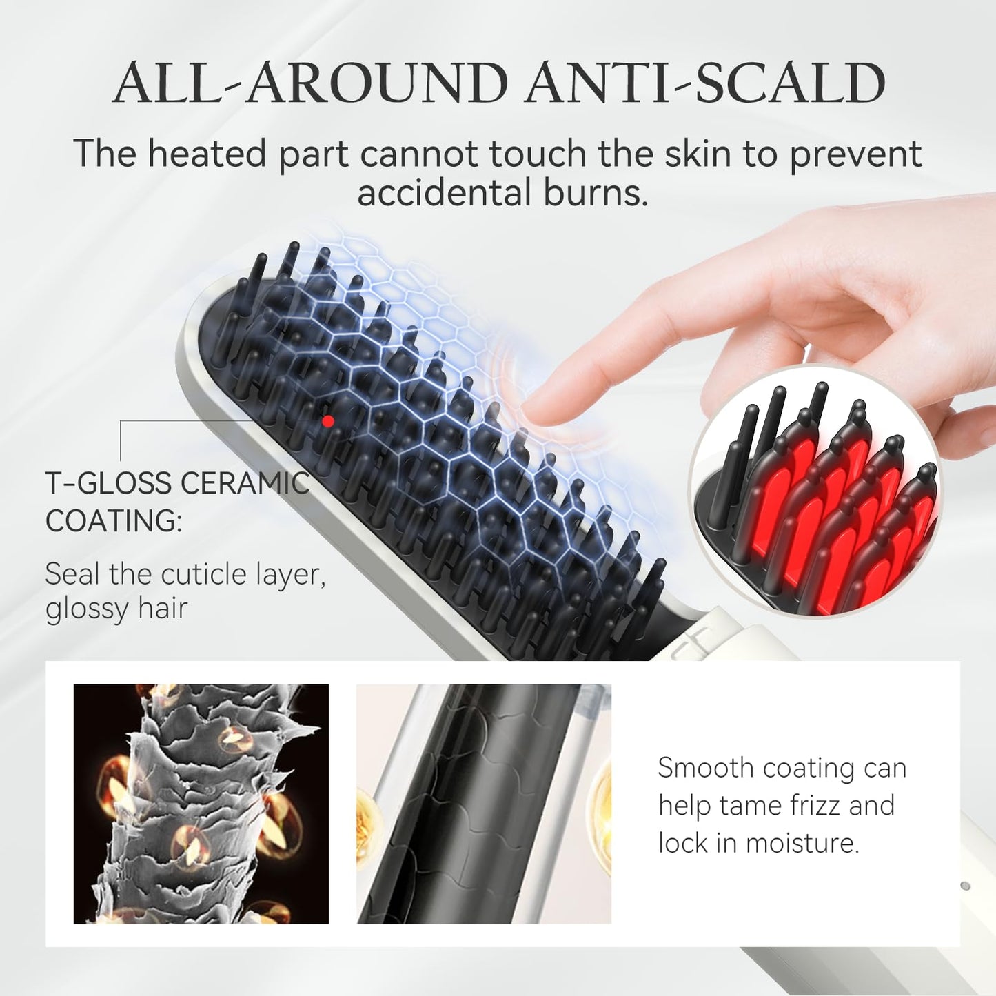 Cordless Hair Straightener Brush, ANLAN Portable Straightening Brush for Travel, Mini Hot Ionic Straightener Comb for Women, Rechargeable & Travel-Friendly for All Hair Textures, White
