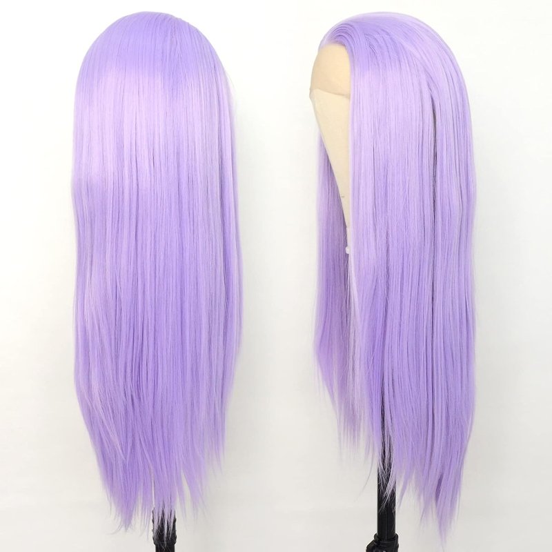 Lavender Purple Lace Front Wig - Straight Synthetic Heat Resistant Hair | 22 Inch Cosplay & Daily Wear