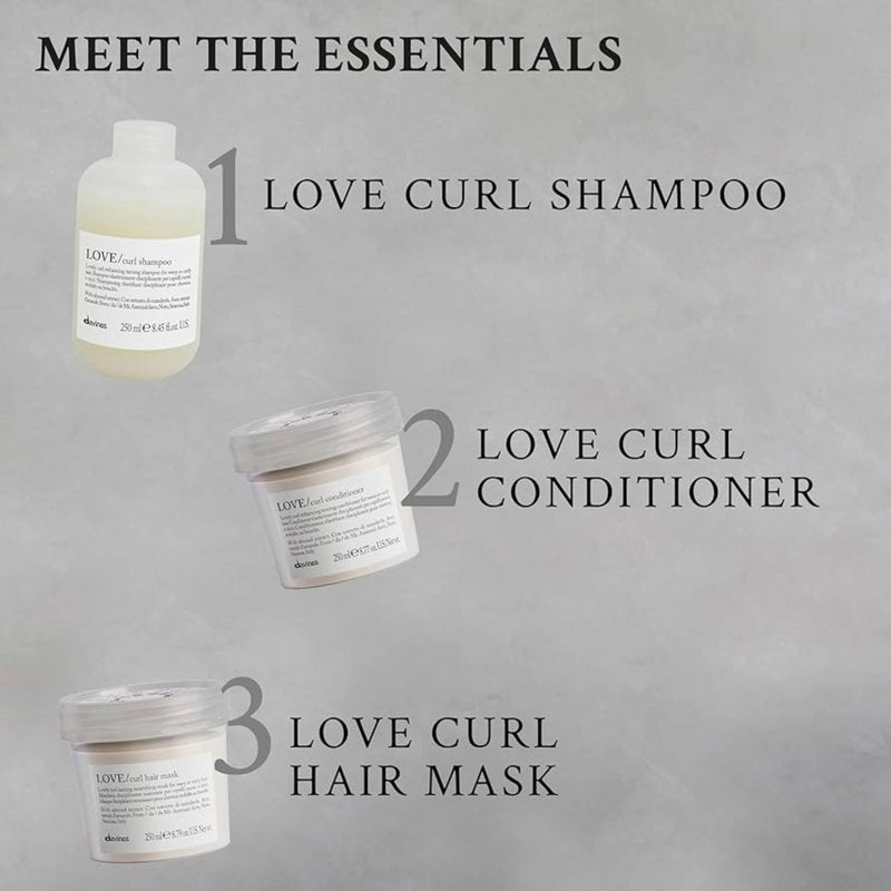 Davines LOVE Curl Conditioner, Enhancing Taming Protein-Rich Formula for Wavy and Curly Hair - Elasticizing Treatment Gives Softness & Volume with Almond Extract, Weightless Control, 8.45 Fl Oz