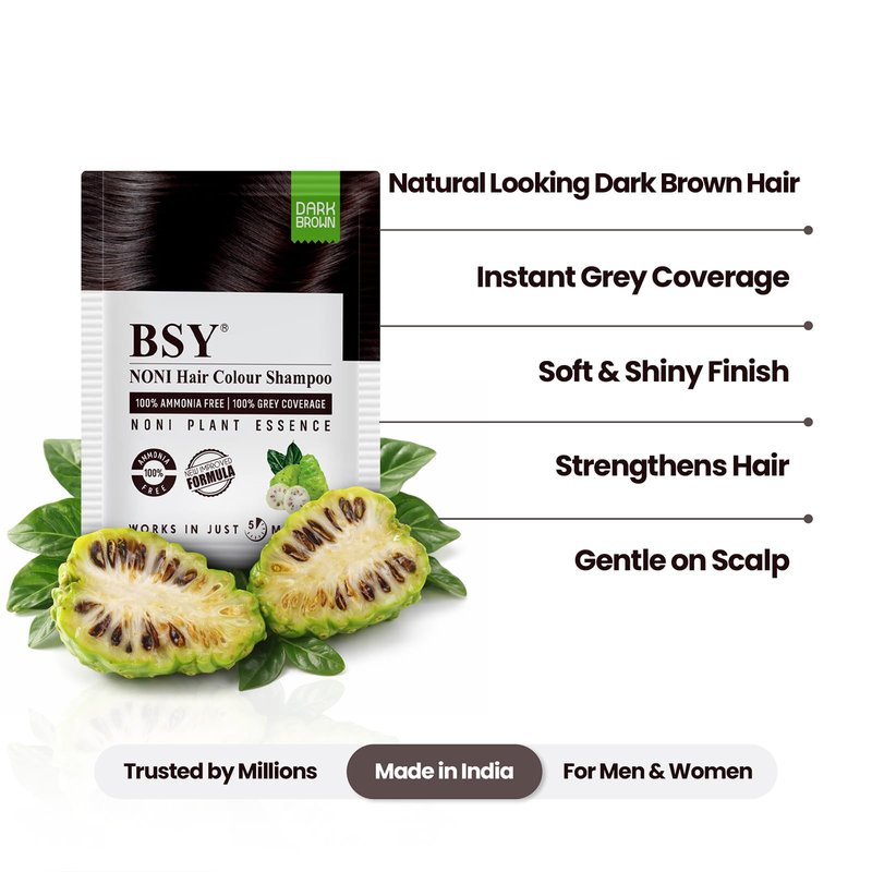 BSY Noni Black Hair Magic Shampoo - Natural 5 Mins Ammonia-Free Shampoo Hair Color, Permanent Hair Dye, 20x0.67 Fl Oz