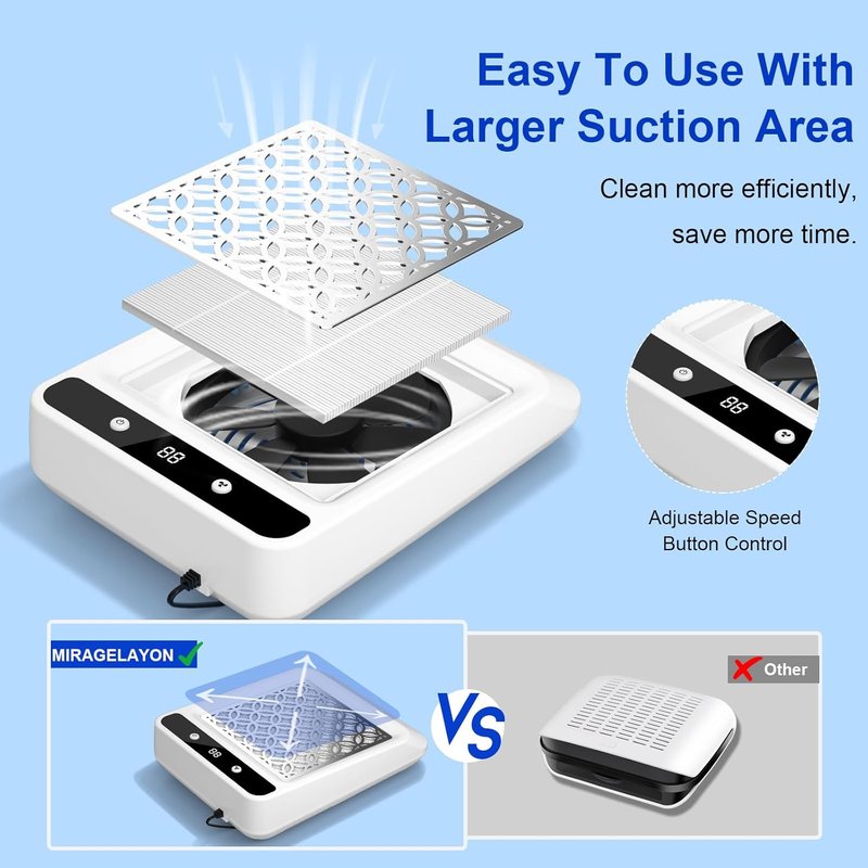 Nail Dust Collector - Ultra-Quiet & Powerful Dust Extractor for Acrylic Nails | Salon & Home Use
