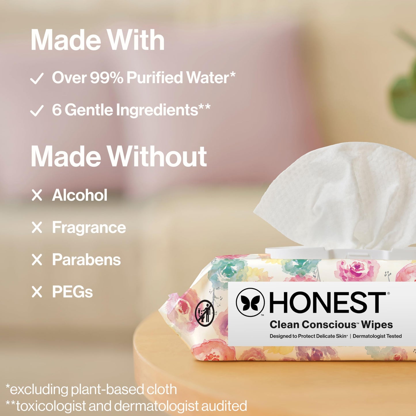 The Honest Company Hypoallergenic Multi-Use Baby Wipes for Sensitive Skin, Rose Blossom, 288 Count