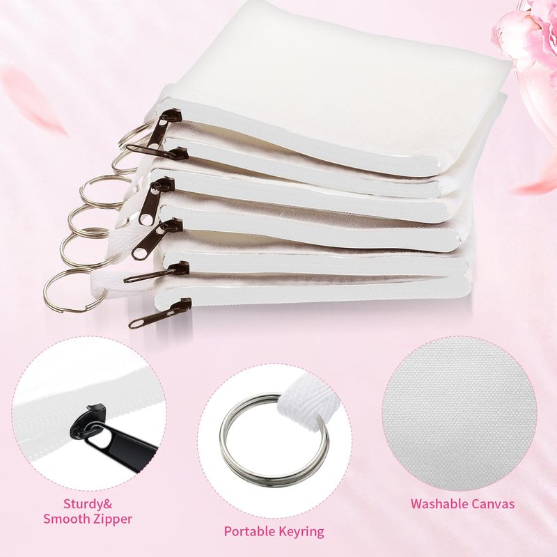 Sublimation Blank Small Coin Canvas Makeup Bags - 30 Pack Zipper Pouches for DIY Crafts | White Travel Organizer