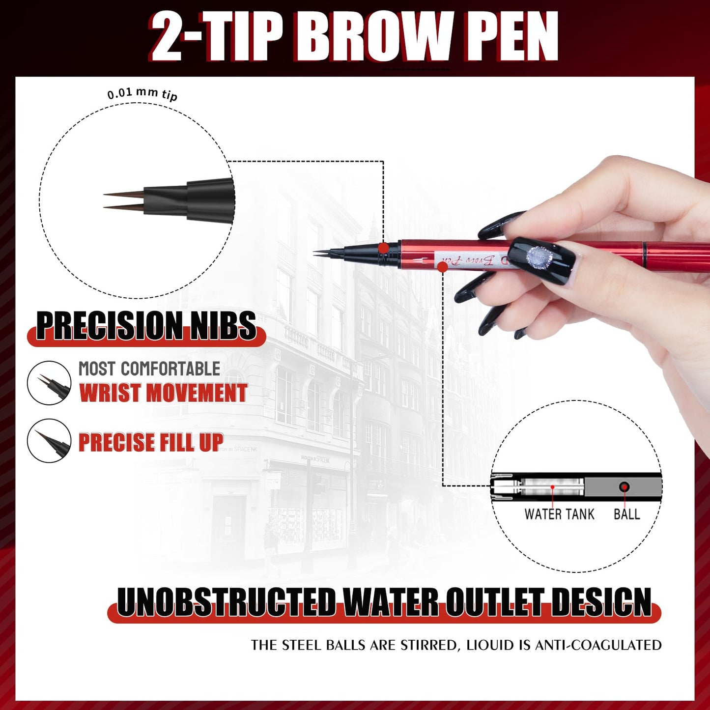 Waterproof Brown Eyebrow Pencil for Women - Dual Head Microblading & Thin Liner, 2-in-1 Non-Smudging Brow Makeup(2# Brown)