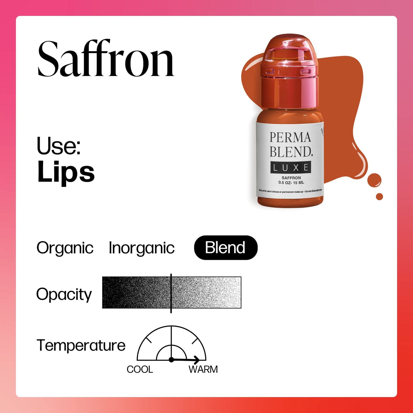 Perma Blend Luxe - Saffron - Vegan Lip Tattoo Ink - Microblading Pigment Warm Pumpkin Spiced Shade of Orange - Lip Blush & Permanent Makeup - Cruelty-Free (0.5 oz)