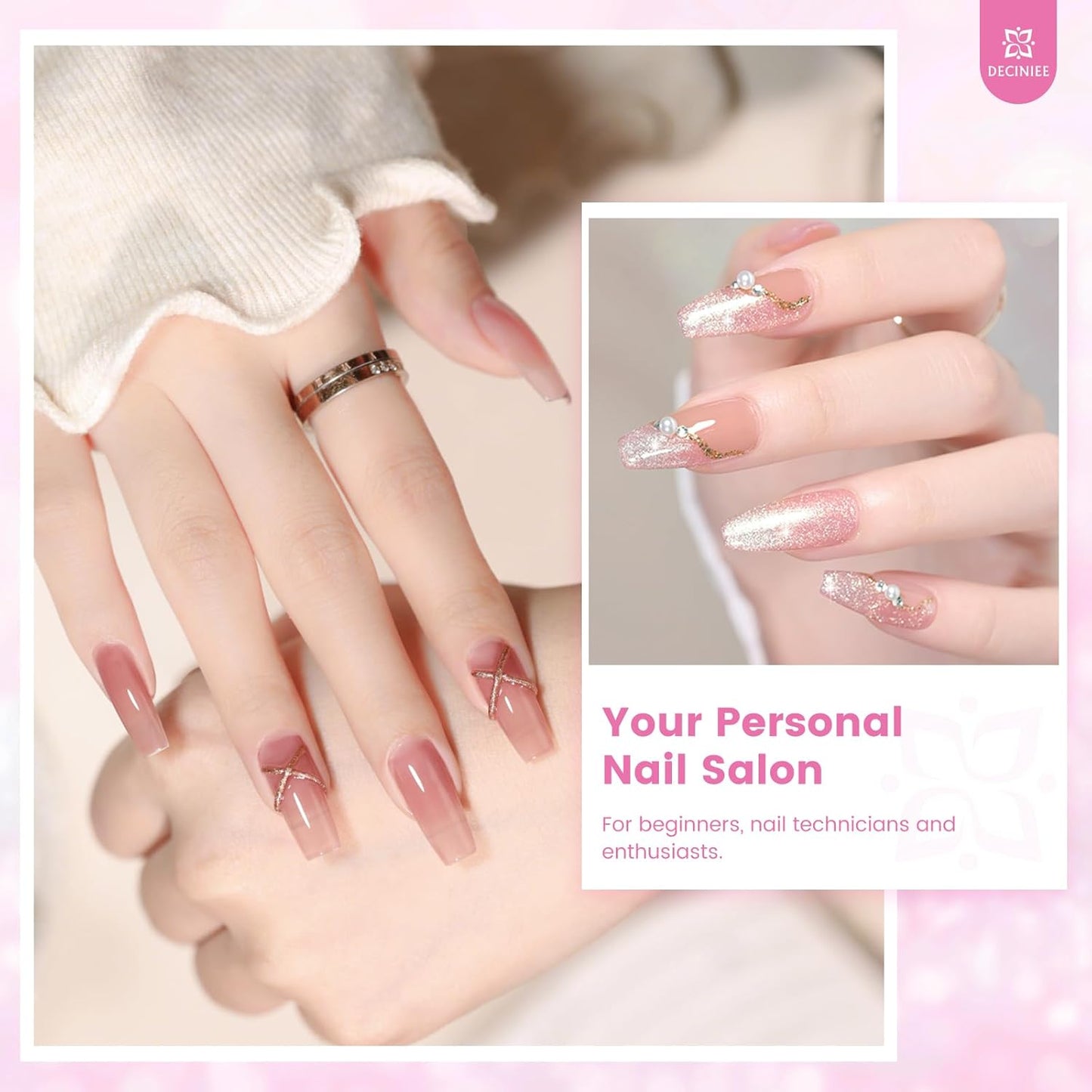 Nail Kit for Beginners - Complete Acrylic Powder Set with UV Light & Practice Finger | Rose Pink