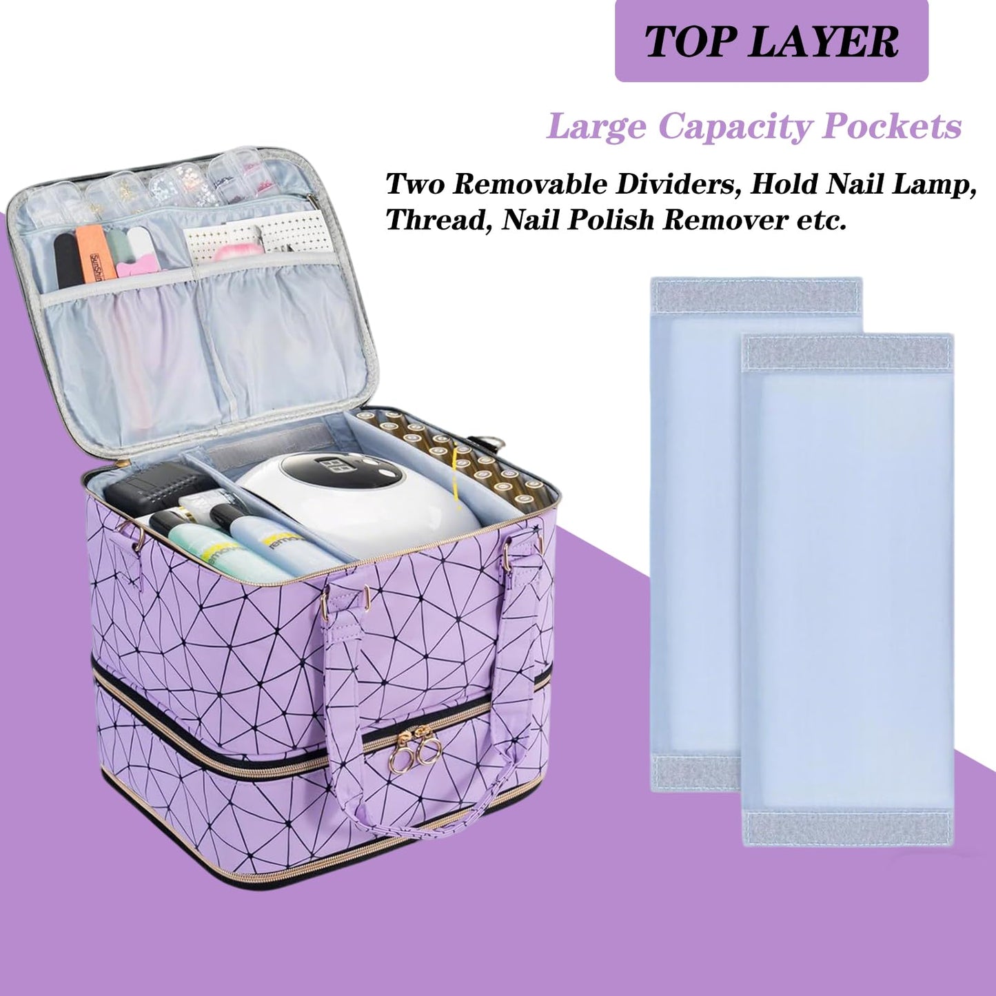 Sonhomay Nail Polish Organizer Bag, 3-Tier Nail Storage Organizer Holds 84 Bottles Nail Polish Nail Lamp Detachable Bottom Layer for Salon & Home Use(Pink)