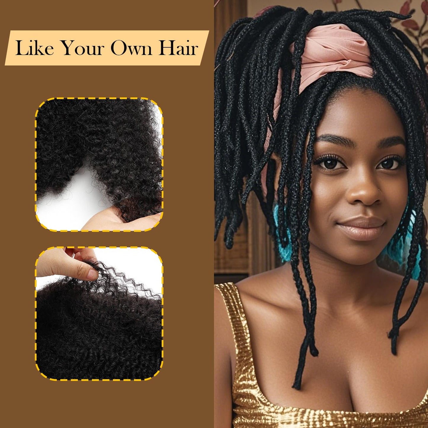 Afro Kinkys Bulk Human Hair 14Inch 60g/pack 100% Natural Black Human Hair For Making Micro Locs, Twist Braiding, Dreadlocks Extensions, Locs Repair, Mini Twists