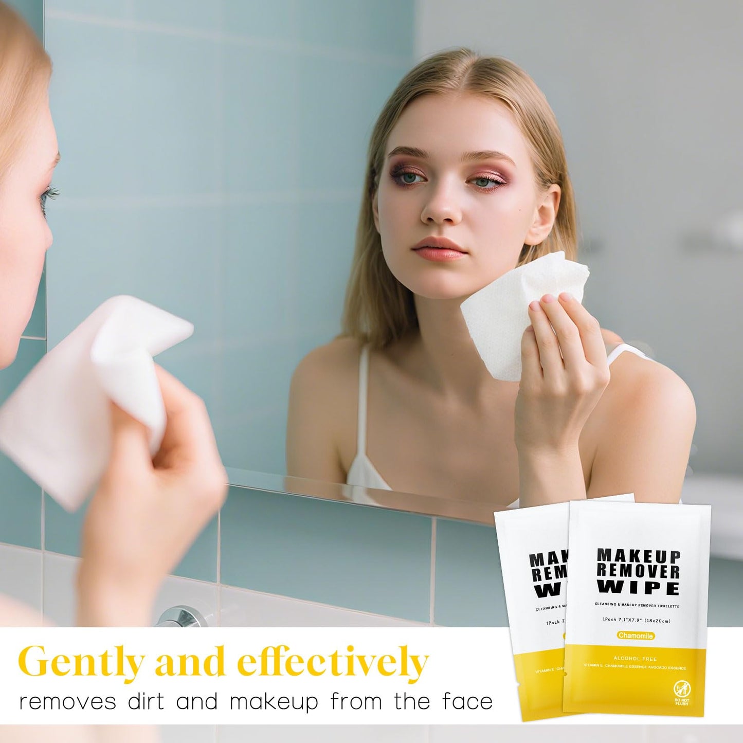 Pack of 200 Makeup Remover Wipes Individually Wrapped,Chamomile Scent,Face Cleansing Wipes Bulk, Travel Towelette Makeup Remover Cloth for Face Cleansing Skin Care Remove Makeup
