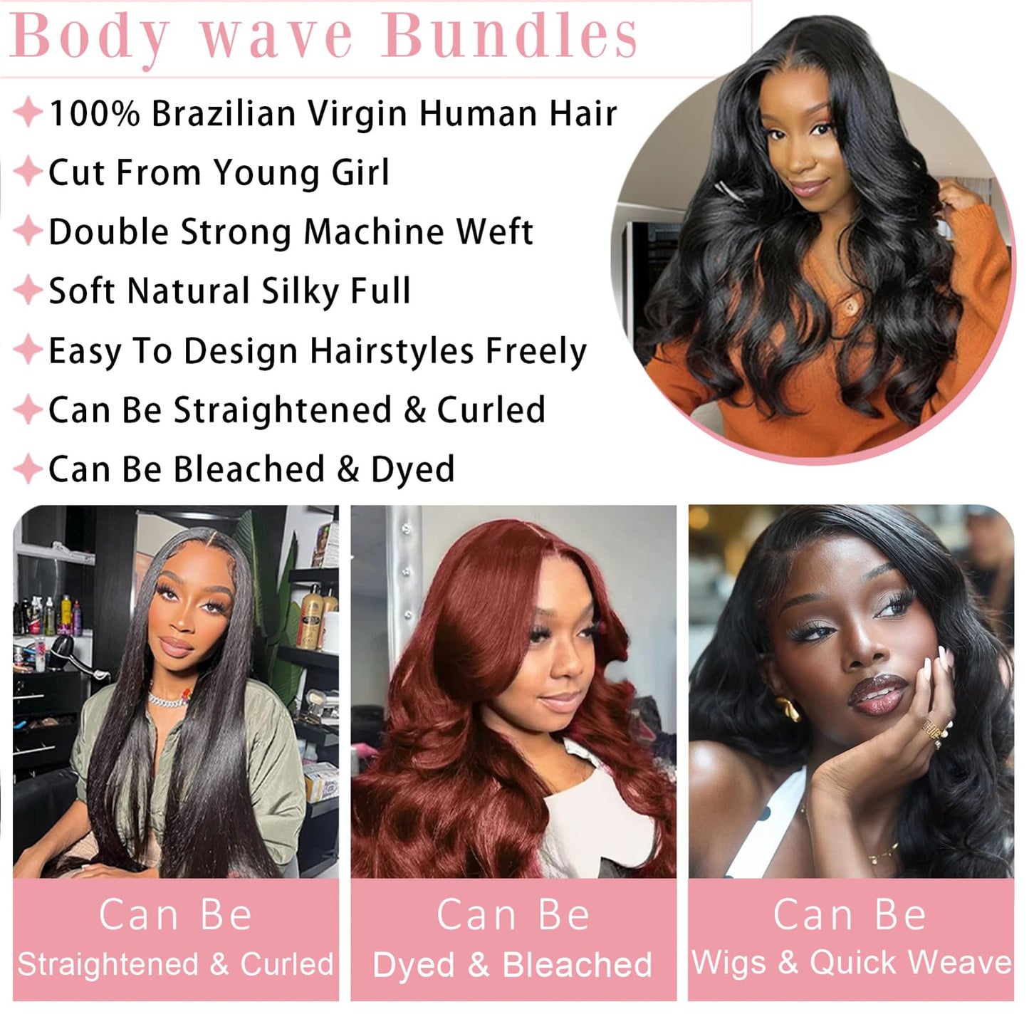 Asxdovig 12A Human Hair Bundles 10 12 14 Inch Body Wave Bundles Human Hair 100% Unprocessed Brazilian Virgin Weave 3 Bundle Real Natural Black Wet and Wavy Human Hair Extensions 1B Color for Women
