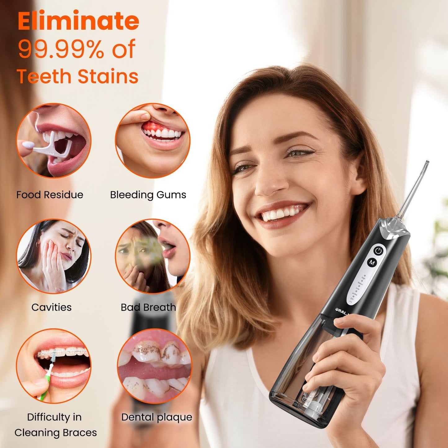Water Dental Flosser Pick for Teeth - 300ML Portable Cordless Oral Irrigator, Rechargeable Irrigation Cleaner Professional Electric Flossing Machine for Teeth Cleaning Power Flosser Travel (Black)