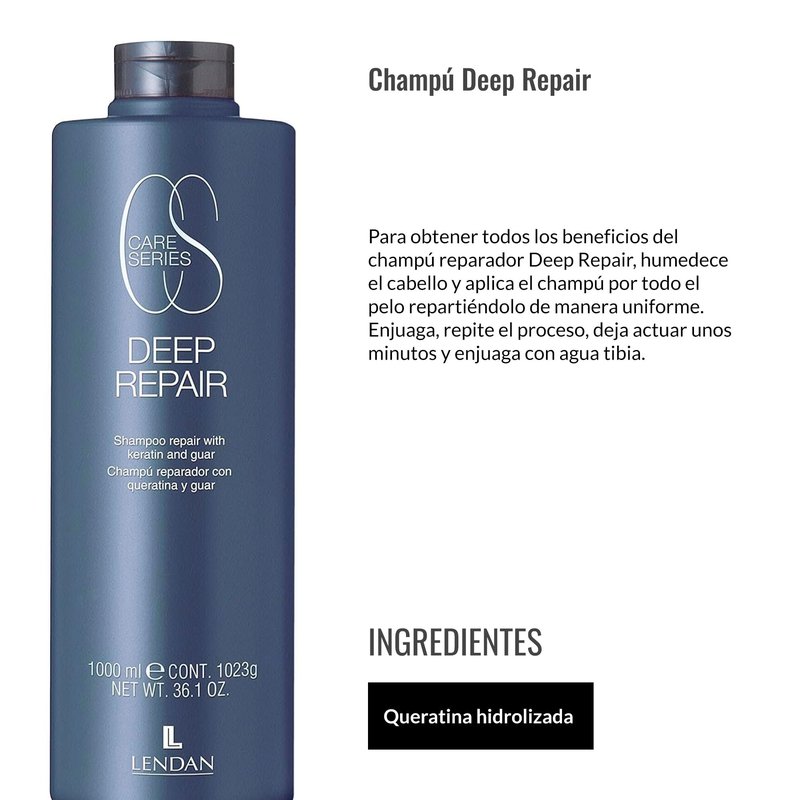 Lendan - Repairing Shampoo - Deep Repair - 1000 ml - for Damaged and Devitalized Hair - with Hydrolyzed Keratin - Deeply Repairs Hair - Adds Shine and Structure - Anti-Frizz