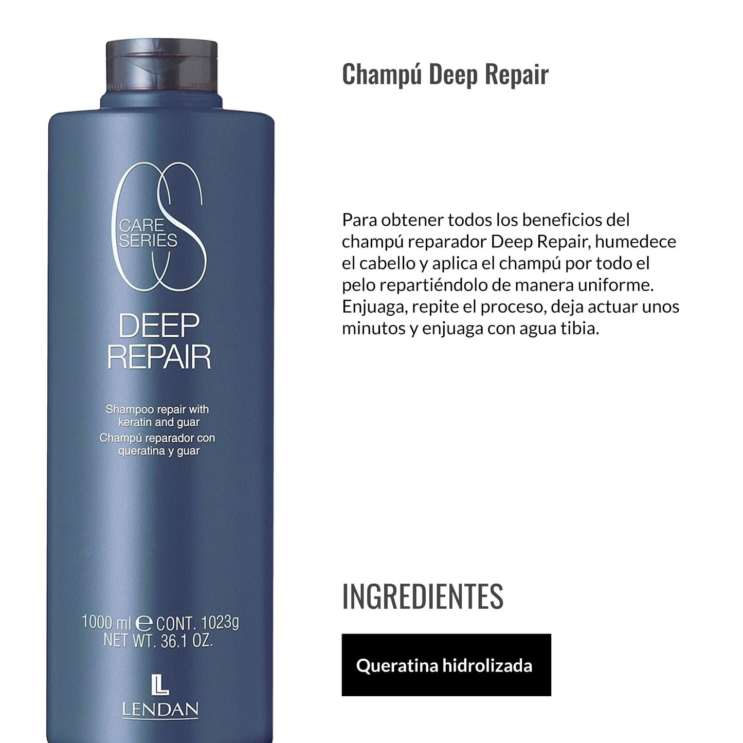 Lendan - Repairing Shampoo - Deep Repair - 1000 ml - for Damaged and Devitalized Hair - with Hydrolyzed Keratin - Deeply Repairs Hair - Adds Shine and Structure - Anti-Frizz