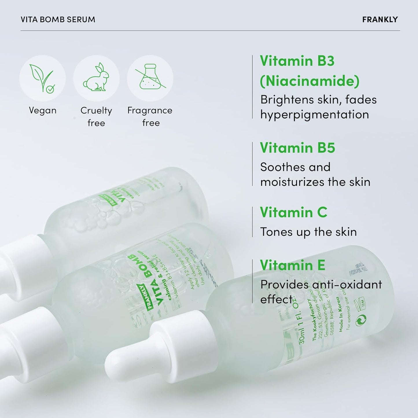 Vita Bomb Serum - Calming Revitalizing Complex with Vitamins B3, B5, C, E - Soothes & Evens Skin Tone | Vegan, Hypoallergenic, 1.01 fl. Oz.