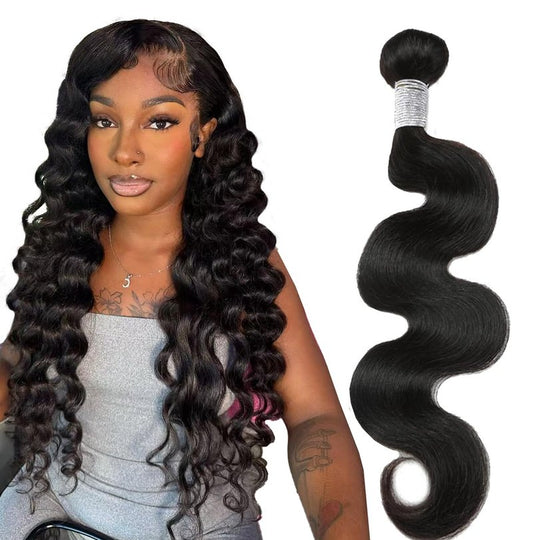 Body Wave Bundles - 24 Inch Natural Black Human Hair, Unprocessed Brazilian, Soft Double Weft Extensions