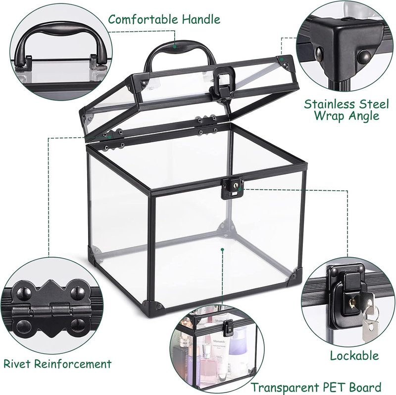 Portable Crown Case for Pageants - Clear Makeup Tools Storage, 8x7x7.5 Inch | Large Travel Toiletry Organizer with Latches