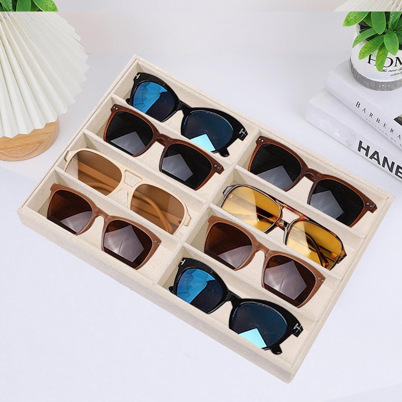 Sunglass Organizer Tray - Stackable Velvet Display for Drawers | 2 Pcs, 8 Grids