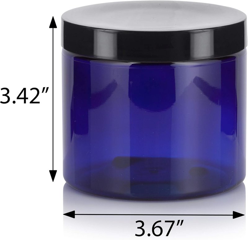 JUVITUS Refillable 16 oz Cobalt Blue PET Plastic Jar - BPA Free with Black Lid | 12 Pack