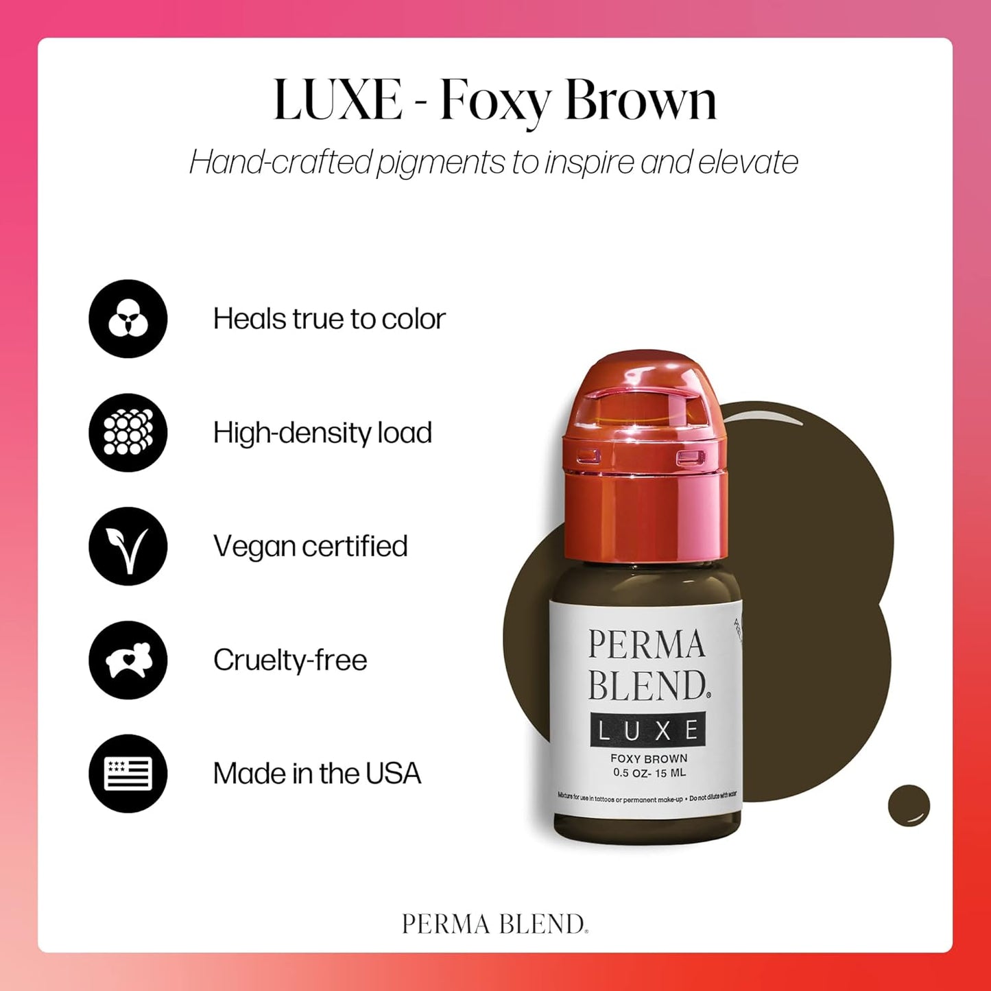 Foxy Brown Vegan Lip Tattoo Ink | Perma Blend Luxe Microblading Pigment - Cool Medium Brown, 0.5 oz