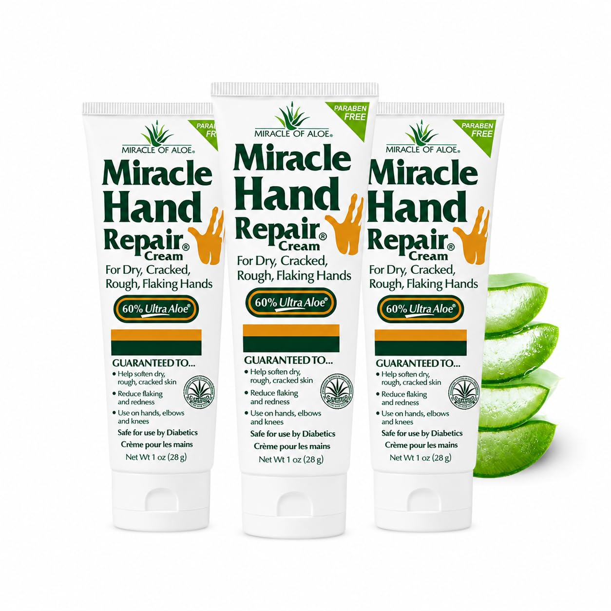 Miracle Hand Repair Cream for Dry Cracked Hands 1 oz Best Healing Hand Cream with 60% Aloe Vera - Non-Greasy Moisturizer for Working Hands - Fast Absorbing Lotion for Extremely Dry Skin (3-Pack)