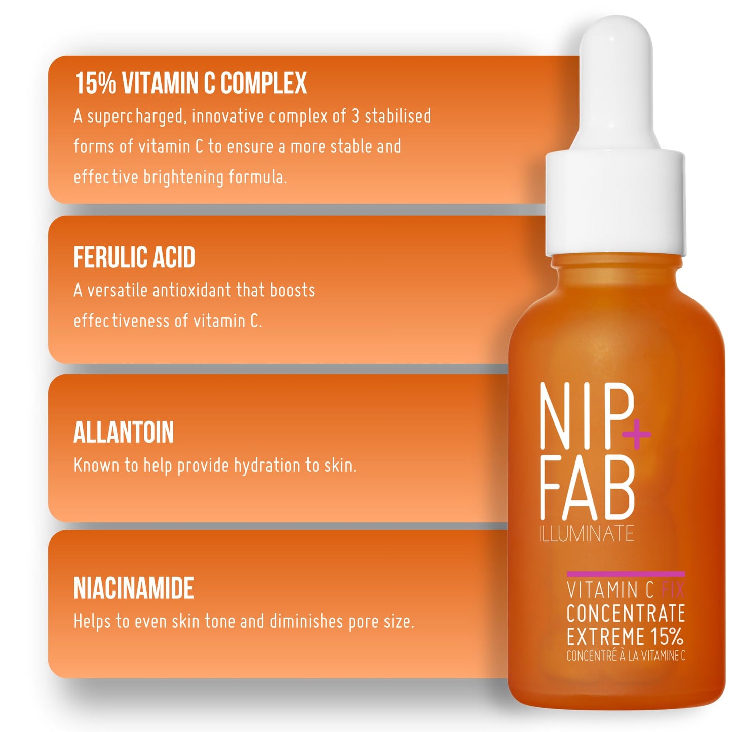 Nip+Fab Vitamin C Fix Concentrate Extreme 15% 1 fl oz | Face Skin Radiance Booster | 3 Forms of Vitamin C | Ferulic Acid | Skin Protection | Moisturizing Hydrating Antioxidant