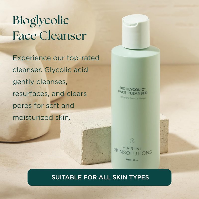 Bioglycolic Face Cleanser - Gentle Resurfacing Facial Wash with Glycolic Acid - Non Foaming, Cruelty Free | 6 Fl Oz