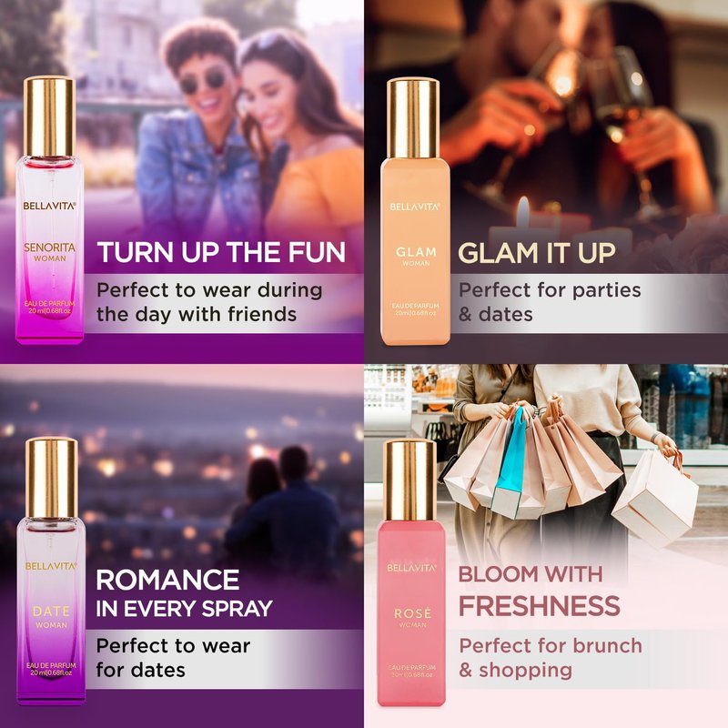Bella Vita Luxury Women's Perfume Set - Long-Lasting Floral & Sweet Scents | Vegan & Cruelty-Free | 4 x 20 ML + 100 ML