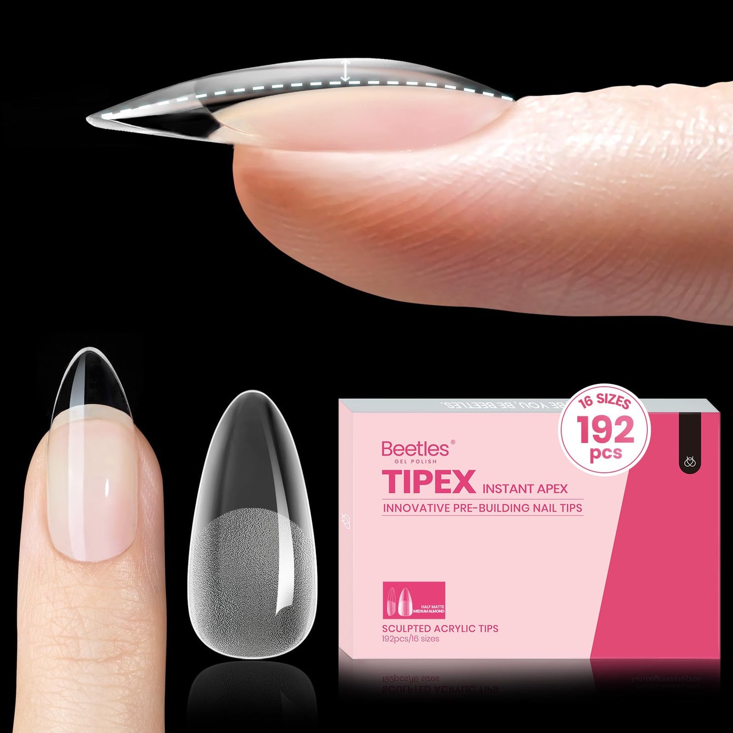 Beetles Tipex Instant Apex Nail Tips, Medium Almond, 16 Sizes 00–14