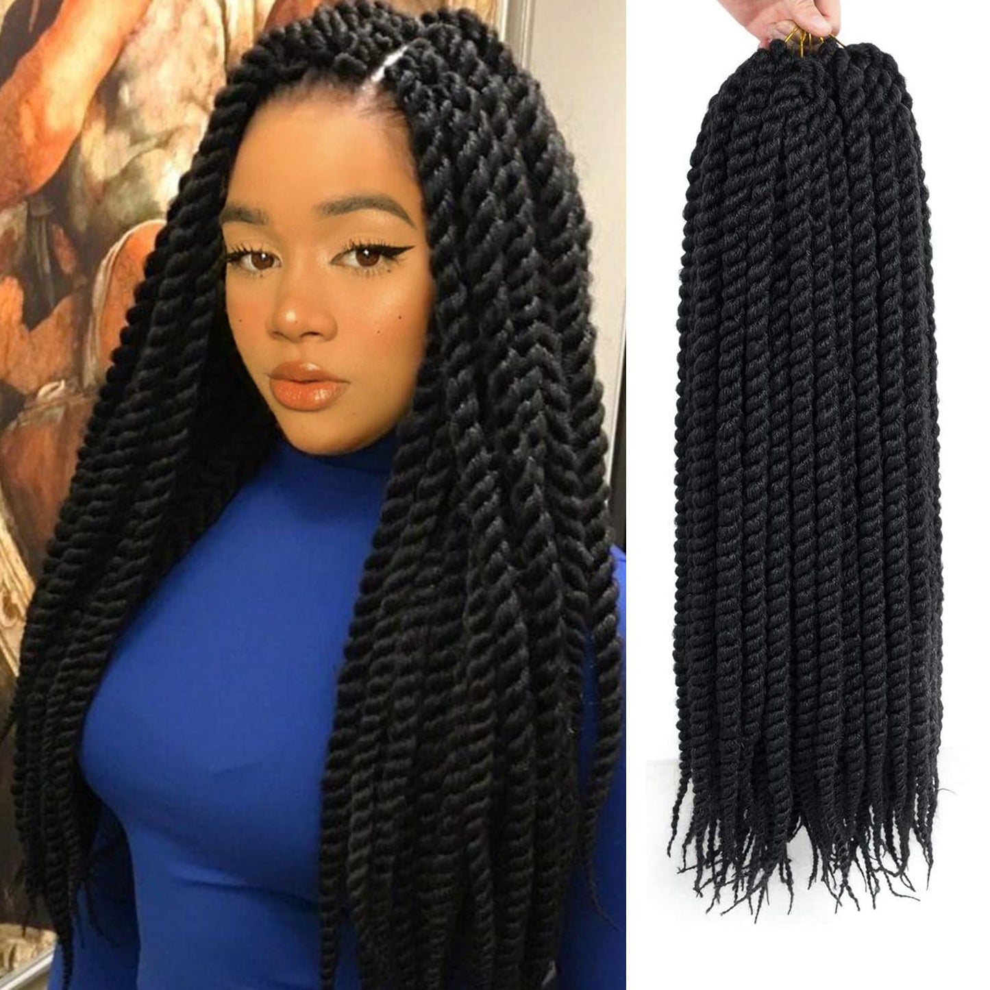 Admutty Havana Twist Crochet Hair, Jumbo Senegalese Twist Pre-Looped Synthetic Braiding Hair for Women, Soft & Lightweight Pre-Twisted Crochet Braids