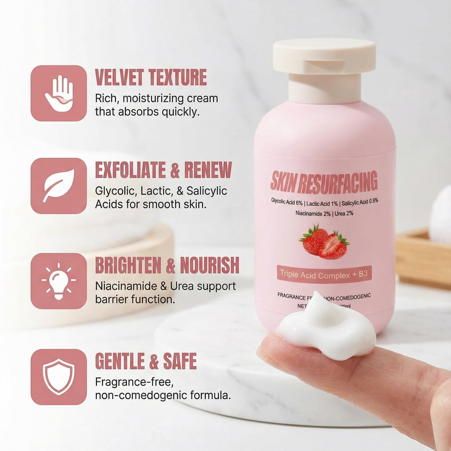 Strawberry Skin Treatment, Trystrawberry Legs Resurfacing Cream, Advanced Triple-Acid Complex For Keratosis Pilaris, Reduce Chicken Skin Bumps (1)