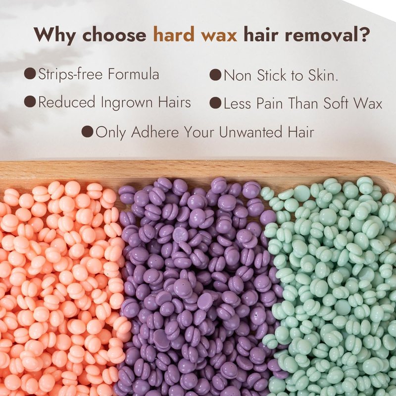 Hard Wax Beads Kit for Hair Removal - At-Home Brazilian Wax for Coarse Hair | 3lb Wax Beans for Face, Legs, Arms