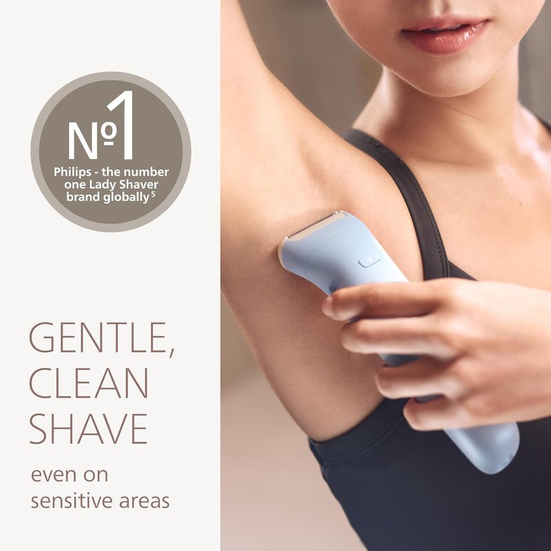 Philips Lady Shaver Series 6000 - Cordless Wet & Dry Electric Shaver for Legs & Body | 3-Blade System, 80 Mins Runtime