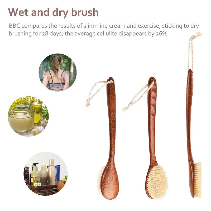 Focused on the Bathing Experience with Dry Brushing Body Brush, Long Wooden Handle with Back Scrubber,Shower Brush for exfoliator Skin and Remove Dead Skin Cells,for Advanced Users Dry Body Brush