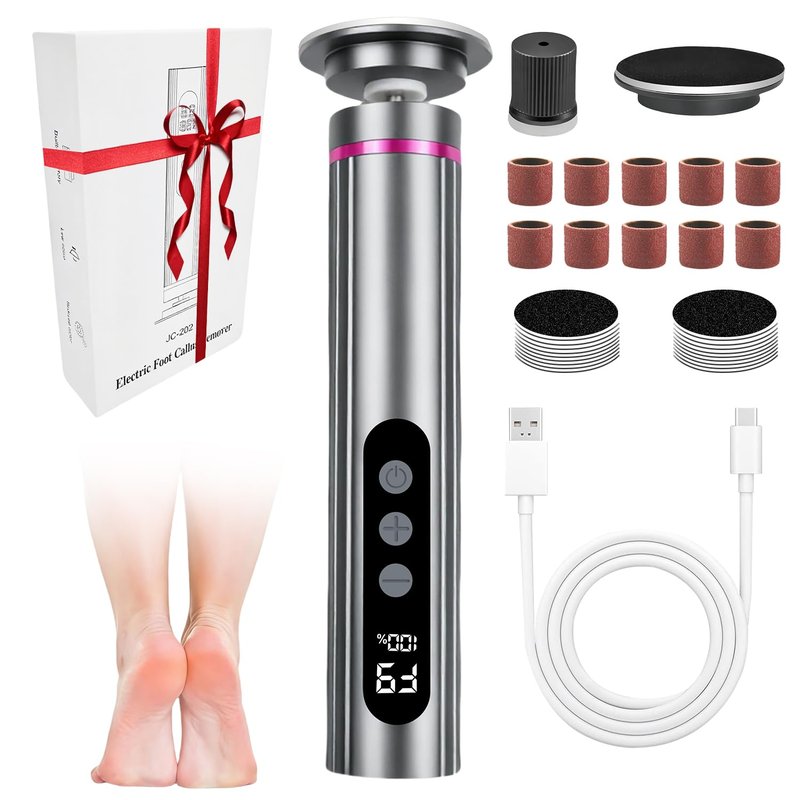 Electric Foot Callus Remover with LED Speed Display - 2 in 1 Foot File (Sandpaper Discs & Grinding Heads), 9 Adjustable Speeds, Cordless Use, Valentine's Day Gift for at-Home Pedicure